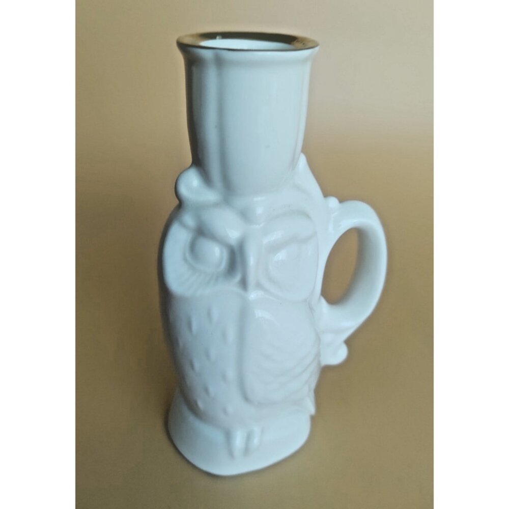 Royal Doulton Owl Handled Candle Holder White Gold Edged 4 7/8" tall